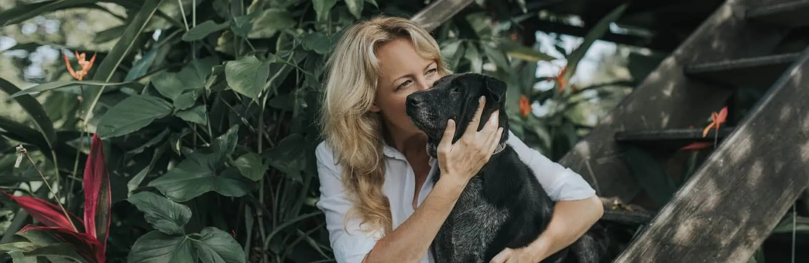 Prue Barber and her rescued Bali Dog