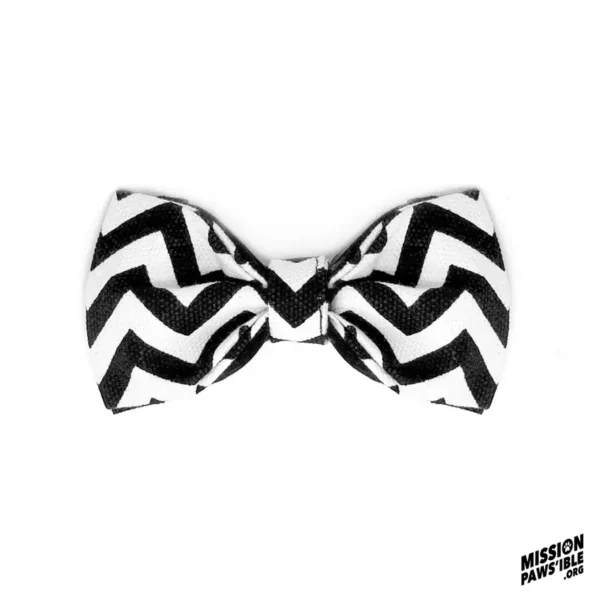 Chevy Chase Bow Tie featuring a black and white chevron pattern on a white background, with the logo in the bottom right corner.