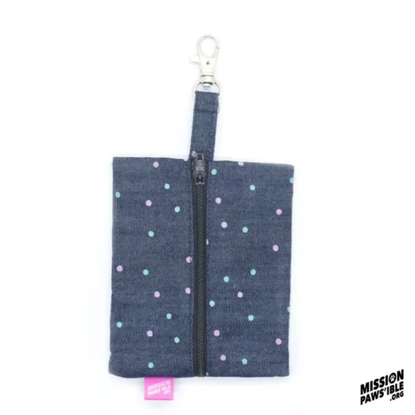 Spot On Denim Carry-All with a zipper and a clip, designed for Mission Pawsible.